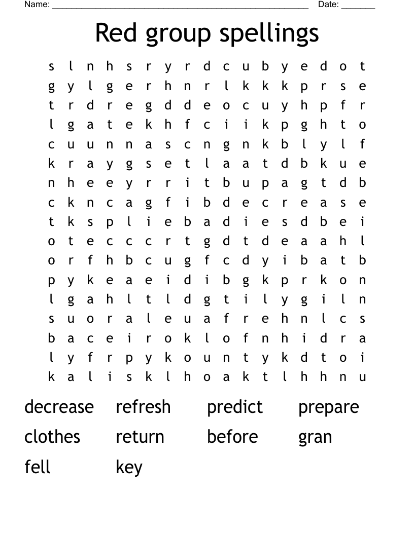 Red group spellings Word Search