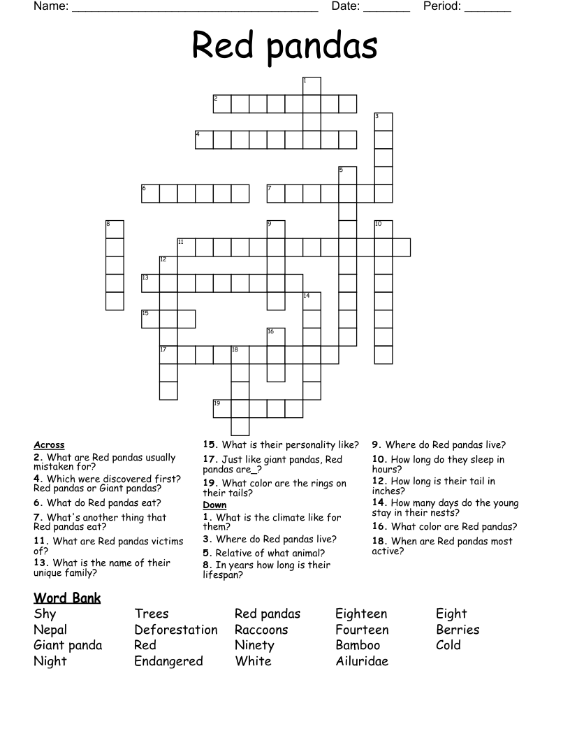 Red pandas Crossword