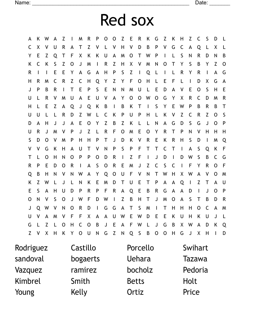 Red sox Word Search