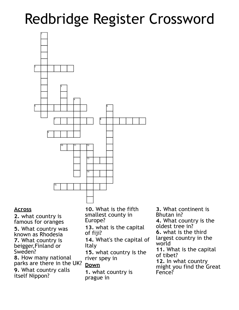 Redbridge Register Crossword