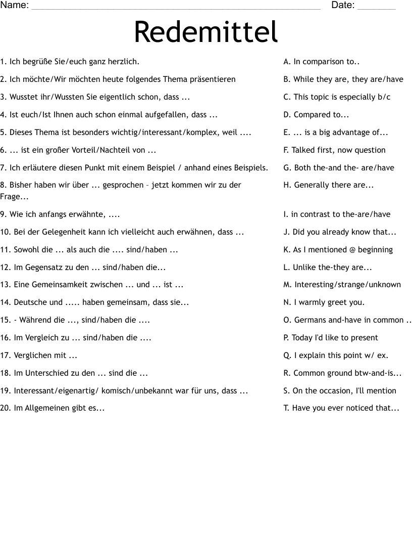Redemittel Worksheet