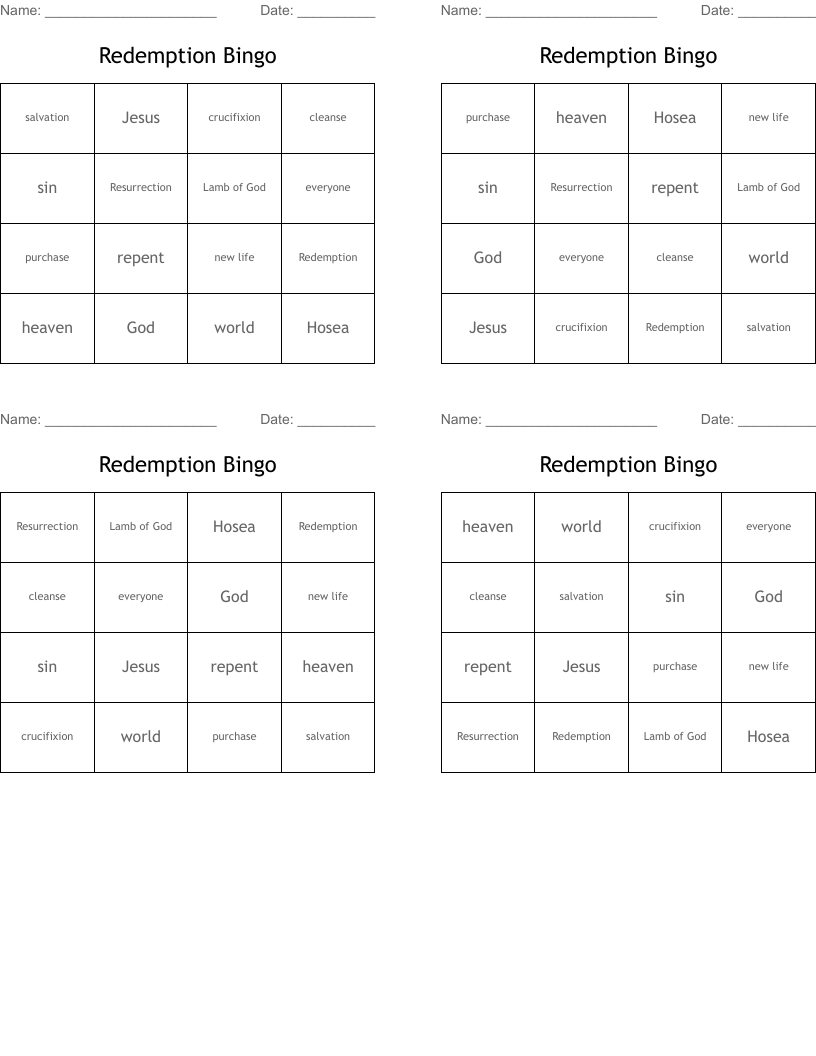 Redemption Bingo