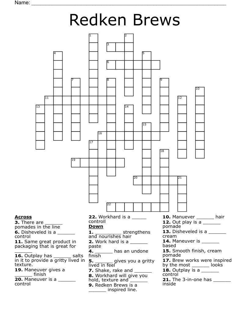 Redken Brews Crossword