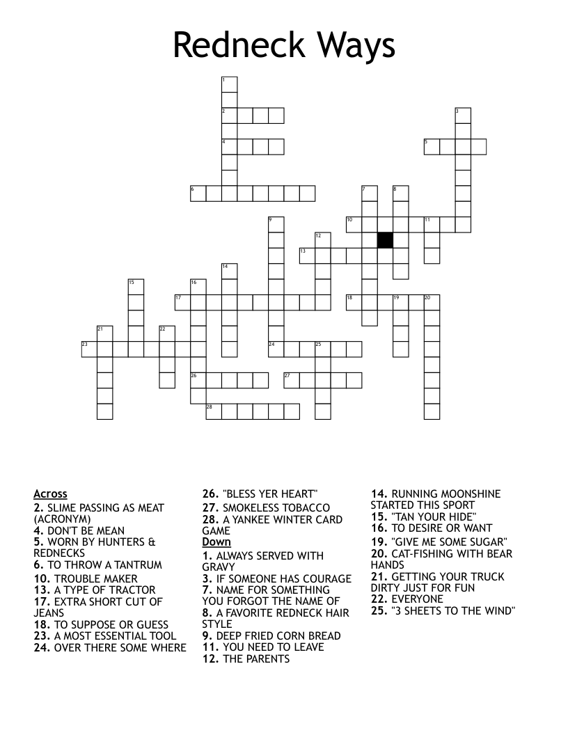 Redneck Ways Crossword