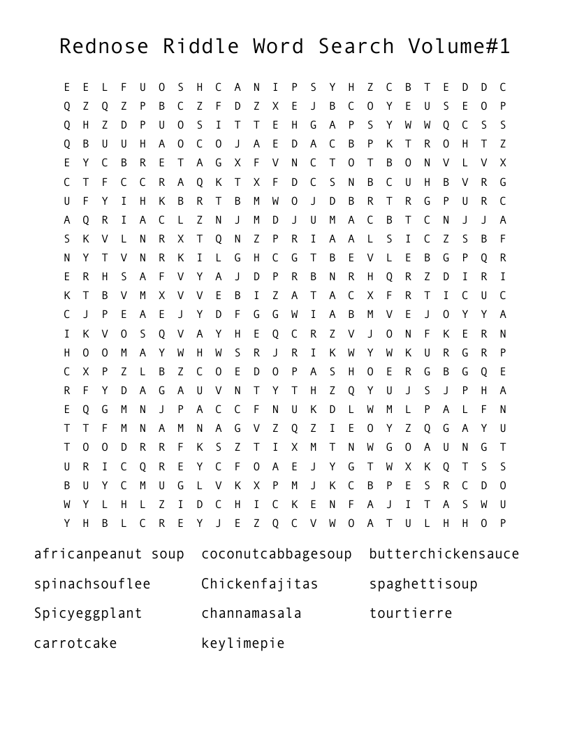 Rednose Riddle Word Search Volume#1