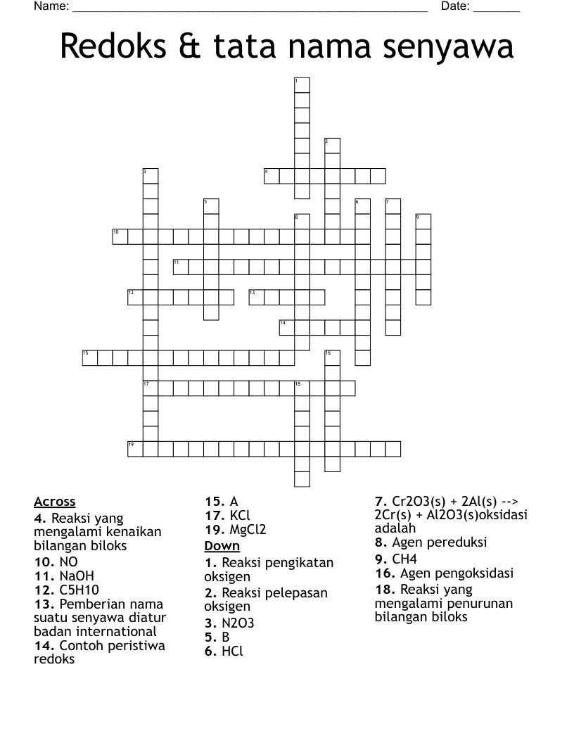 Redoks & tata nama senyawa Crossword