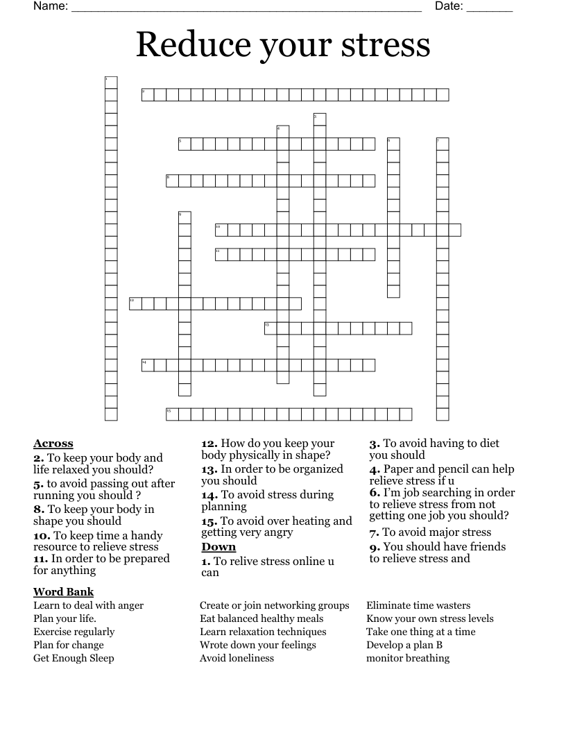 Reduce your stress  Crossword