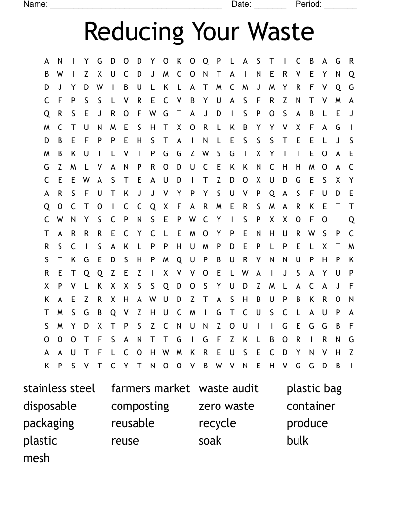 Reducing Your Waste Word Search