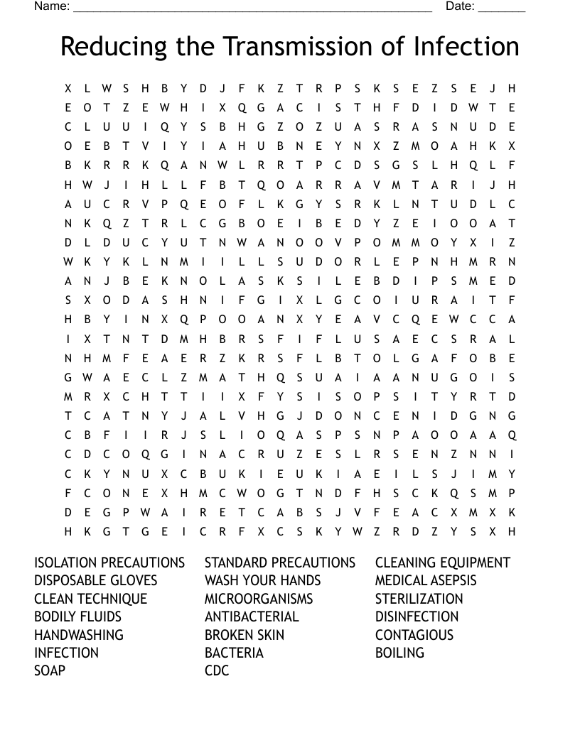 Reducing the Transmission of Infection Word Search