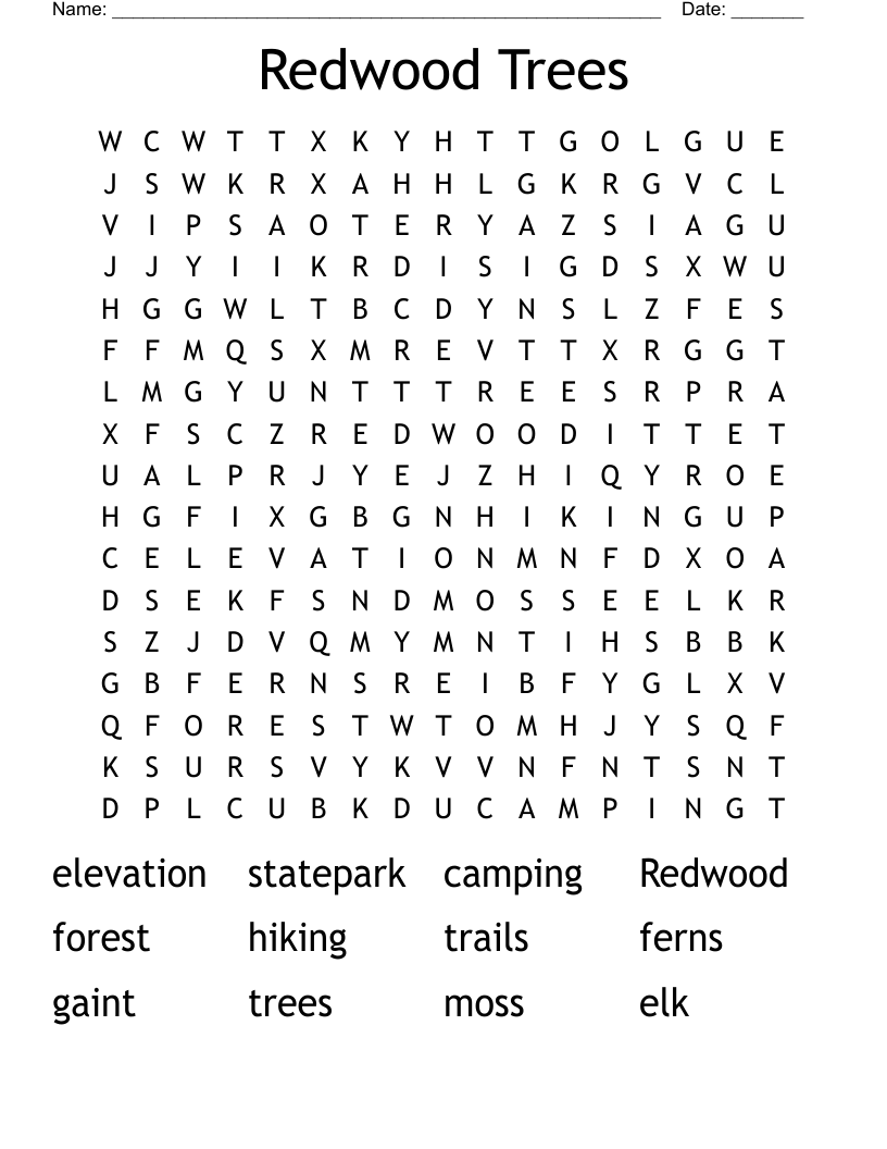 Redwood Trees Word Search