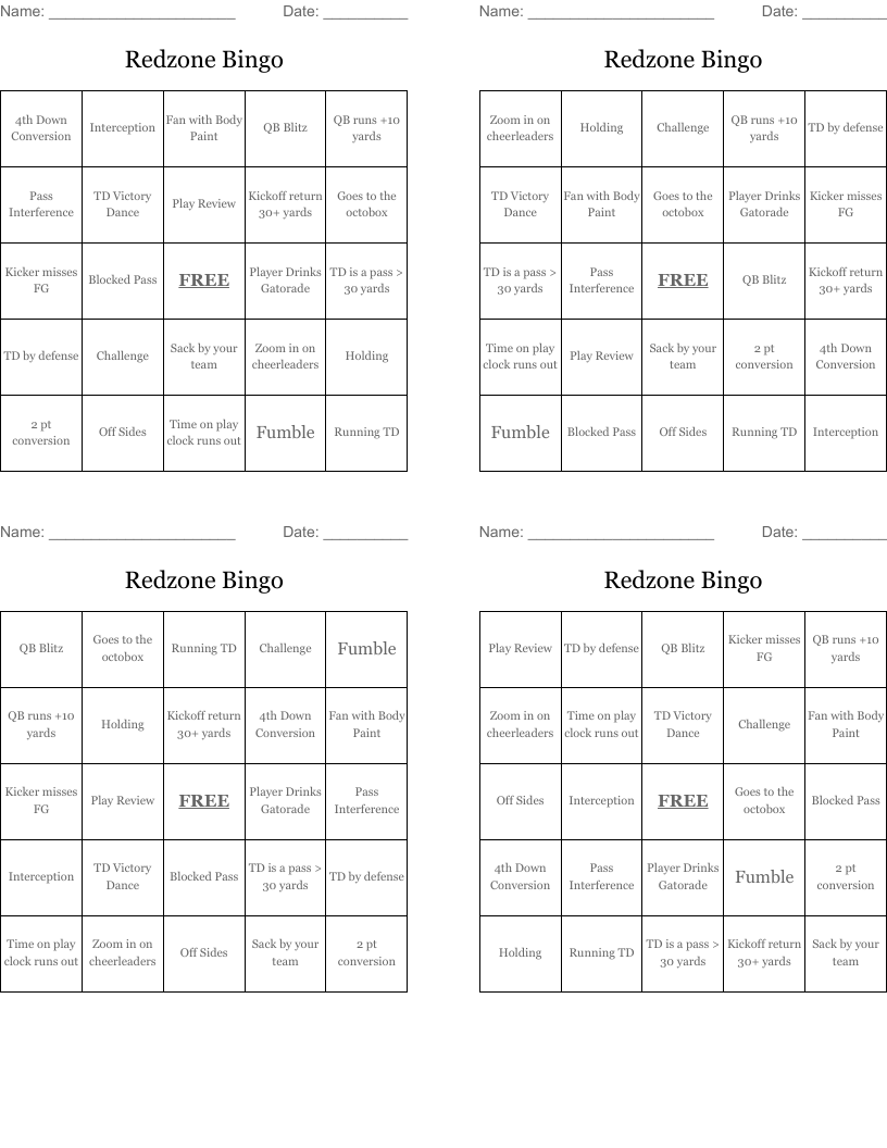 Redzone Bingo