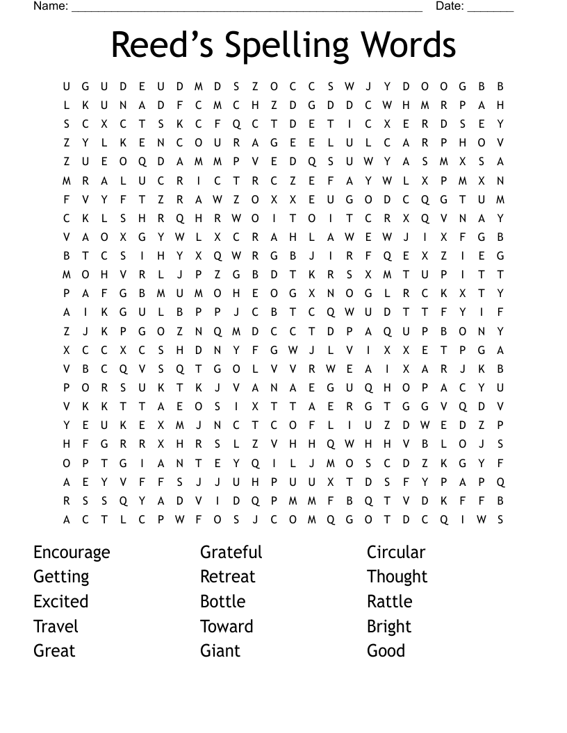 Reed’s Spelling Words Word Search