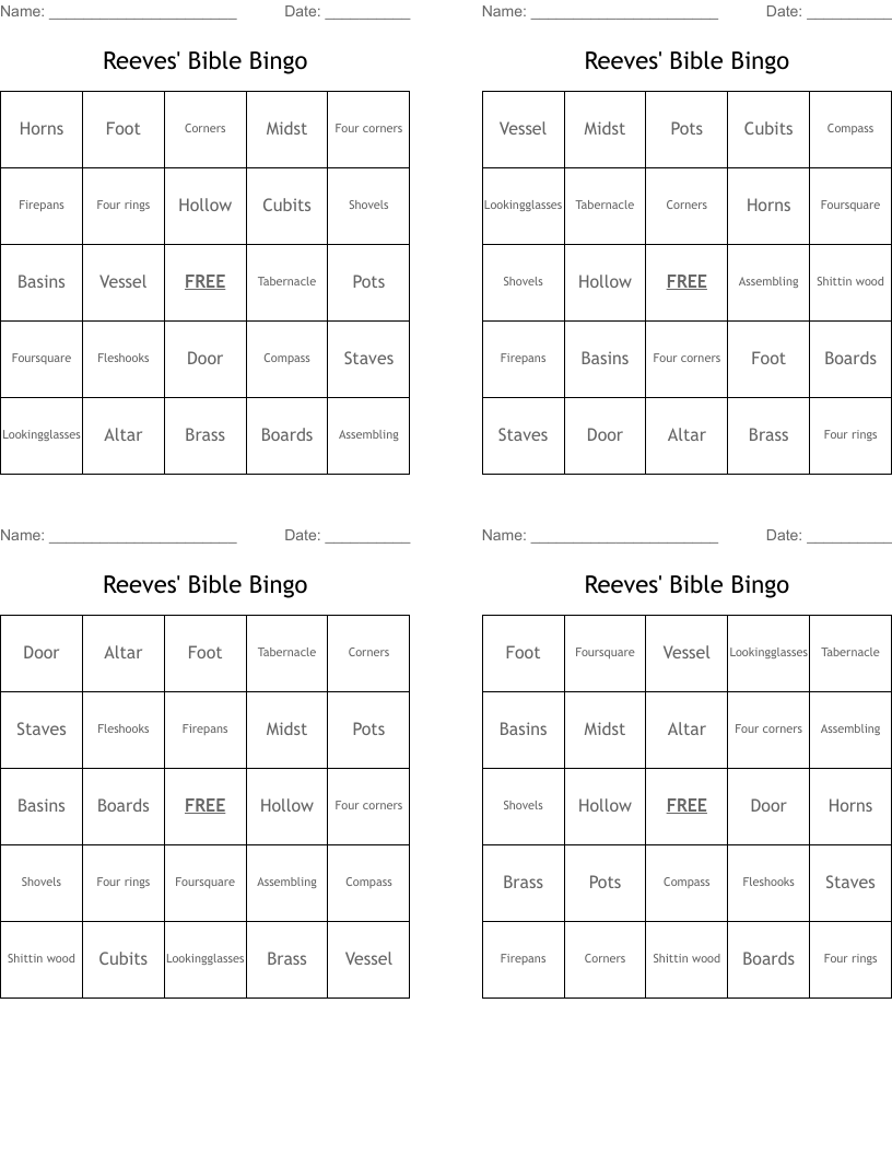 Reeves' Bible Bingo