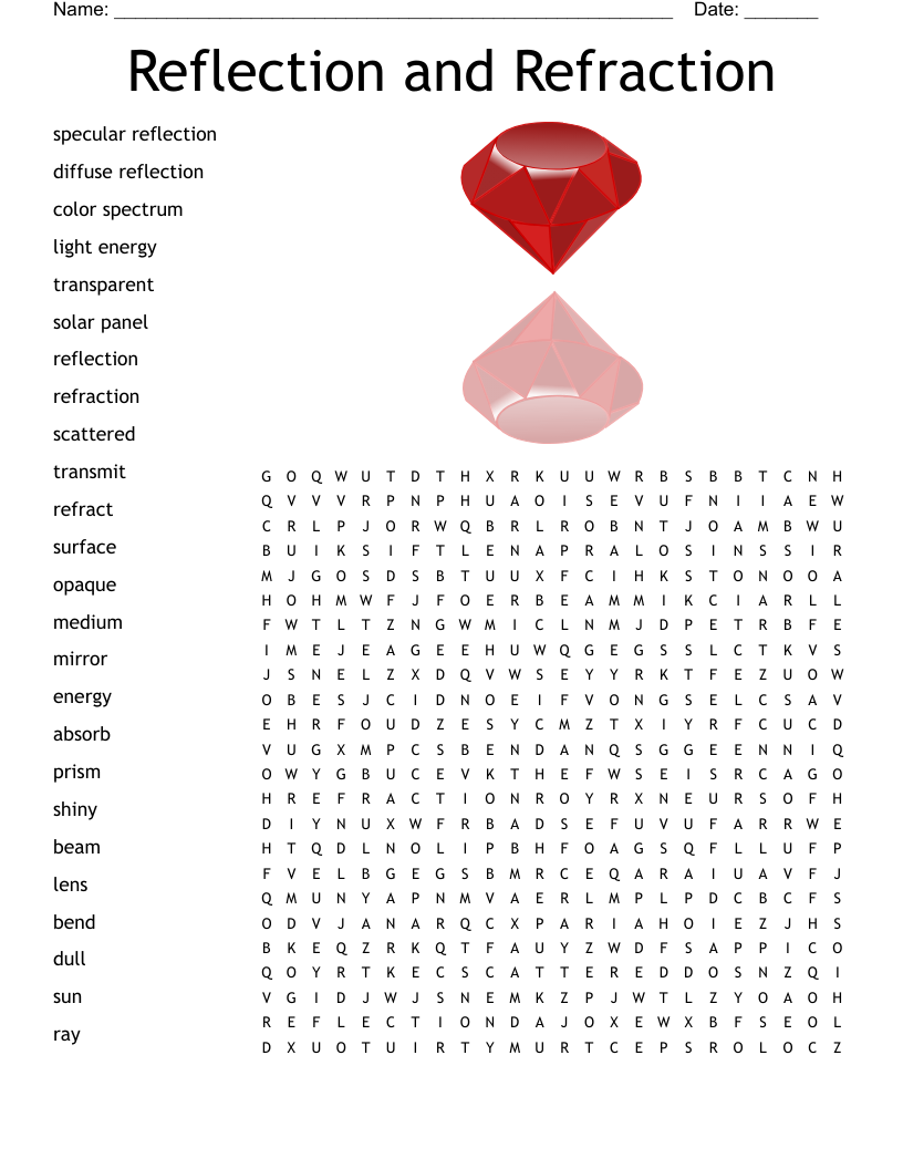 Reflection and Refraction Word Search
