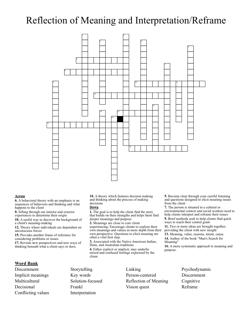 Reflection of Meaning and Interpretation/Reframe Crossword