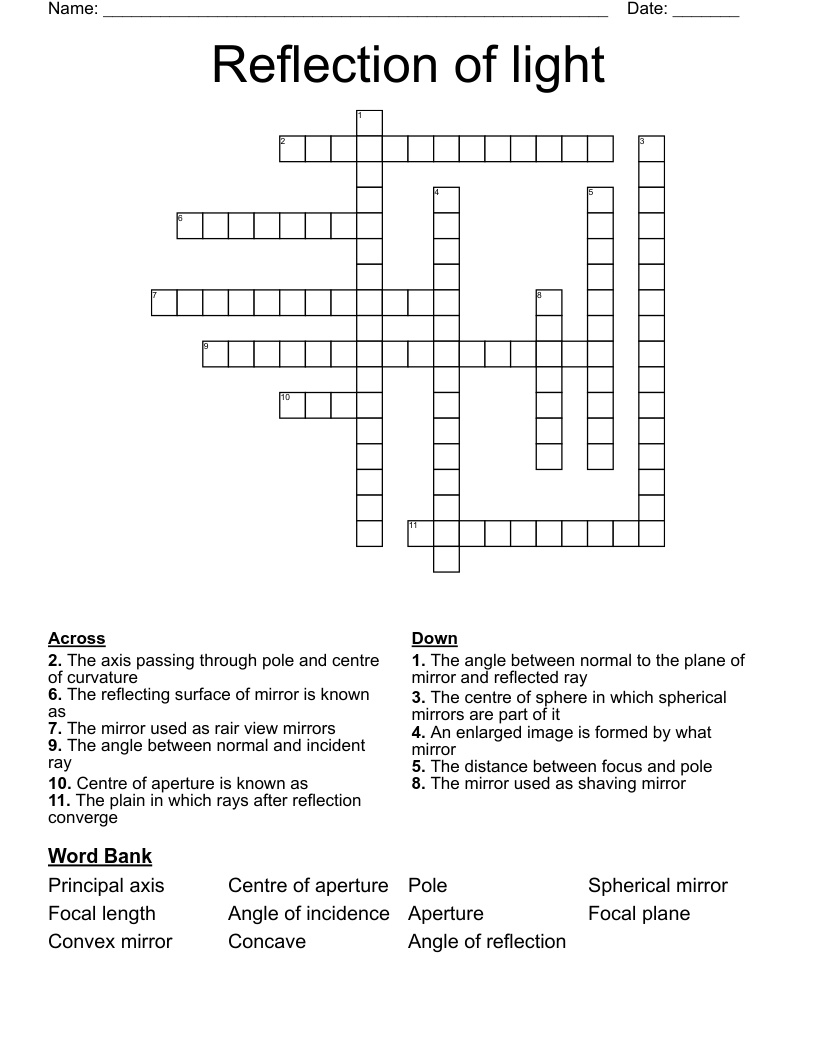 Reflection of light Crossword