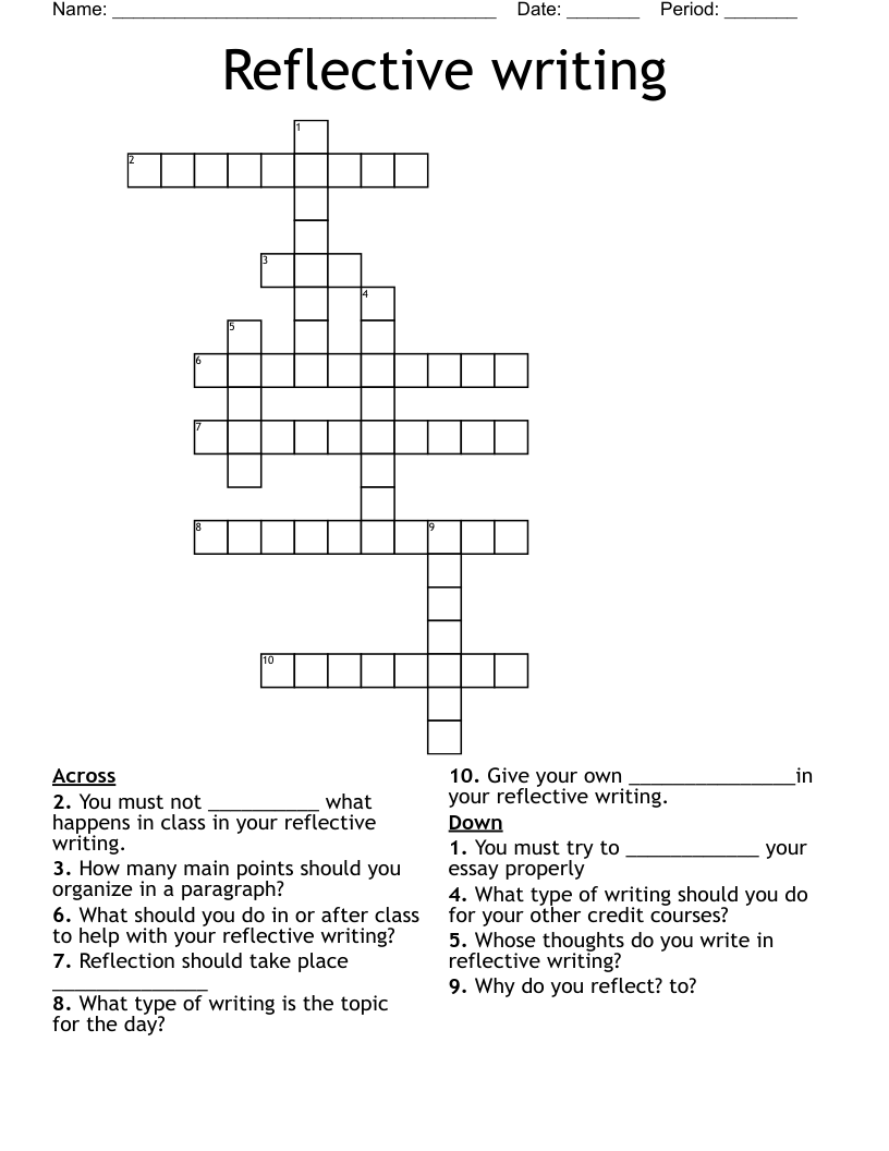 Reflective writing Crossword