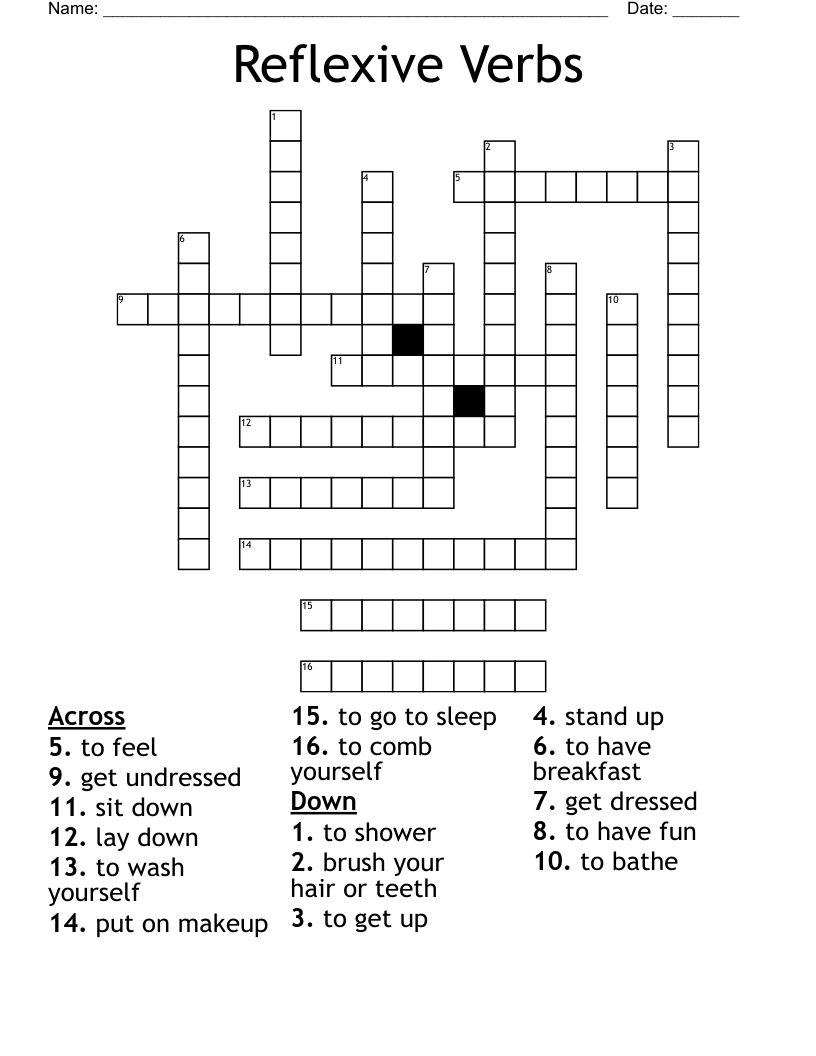 Reflexive Verbs Crossword