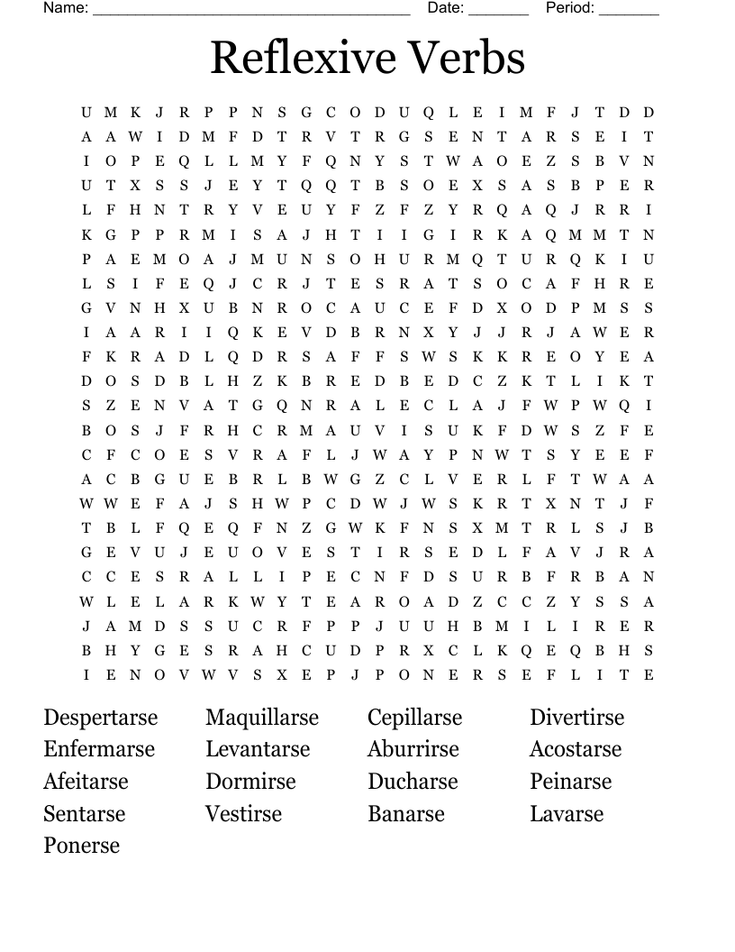 Reflexive Verbs Word Search
