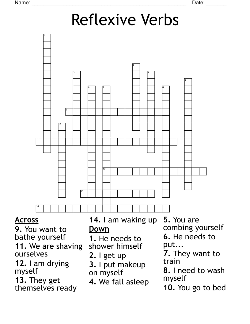 Reflexive Verbs Crossword