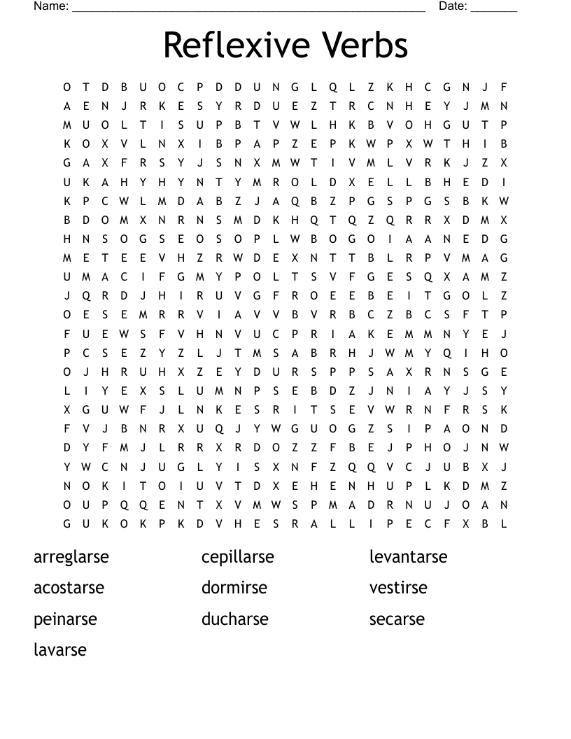 Reflexive Verbs Word Search