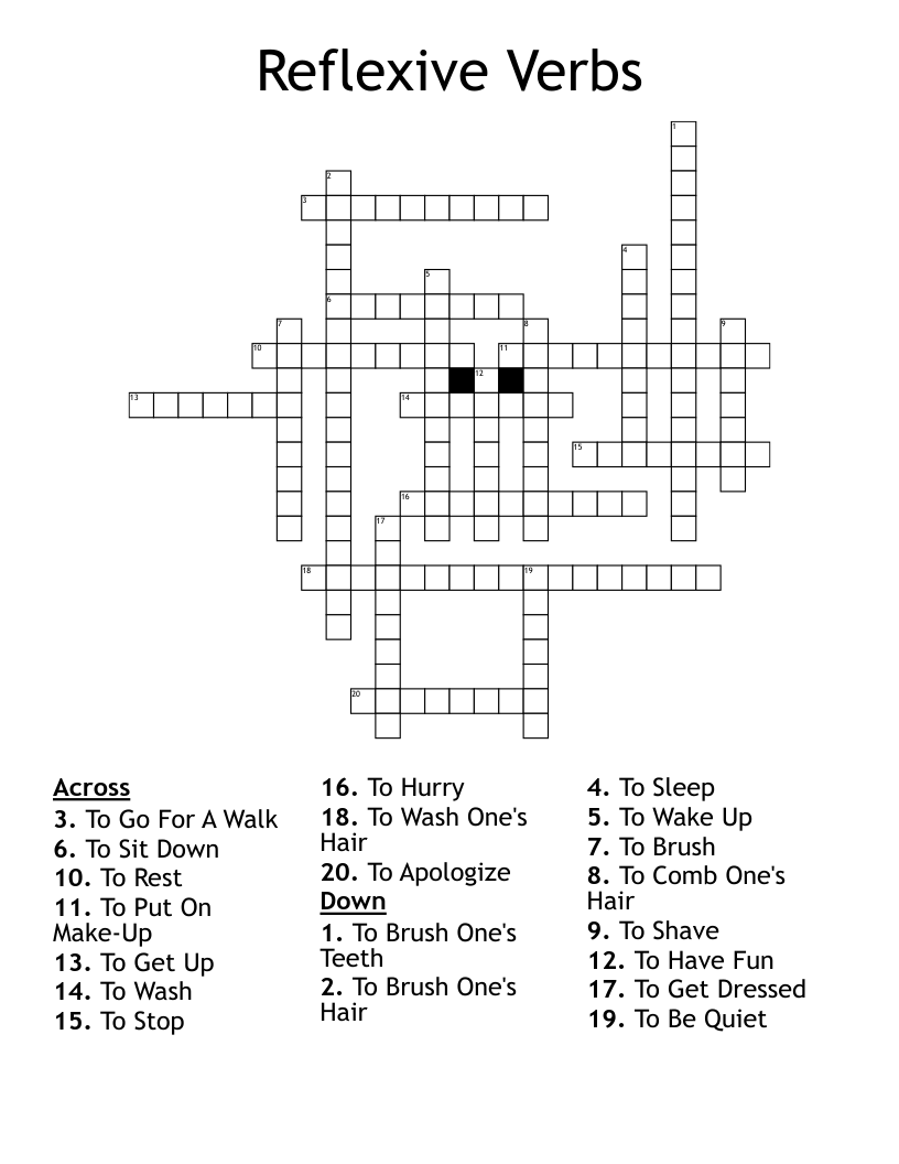 Reflexive Verbs Crossword