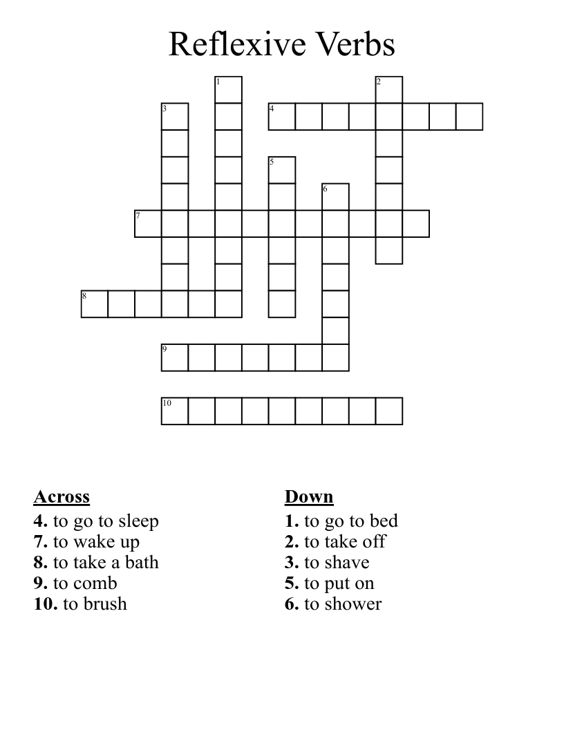 Reflexive Verbs Crossword