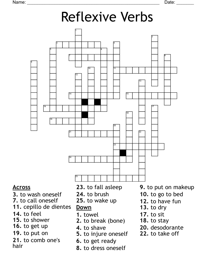 Reflexive Verbs Crossword