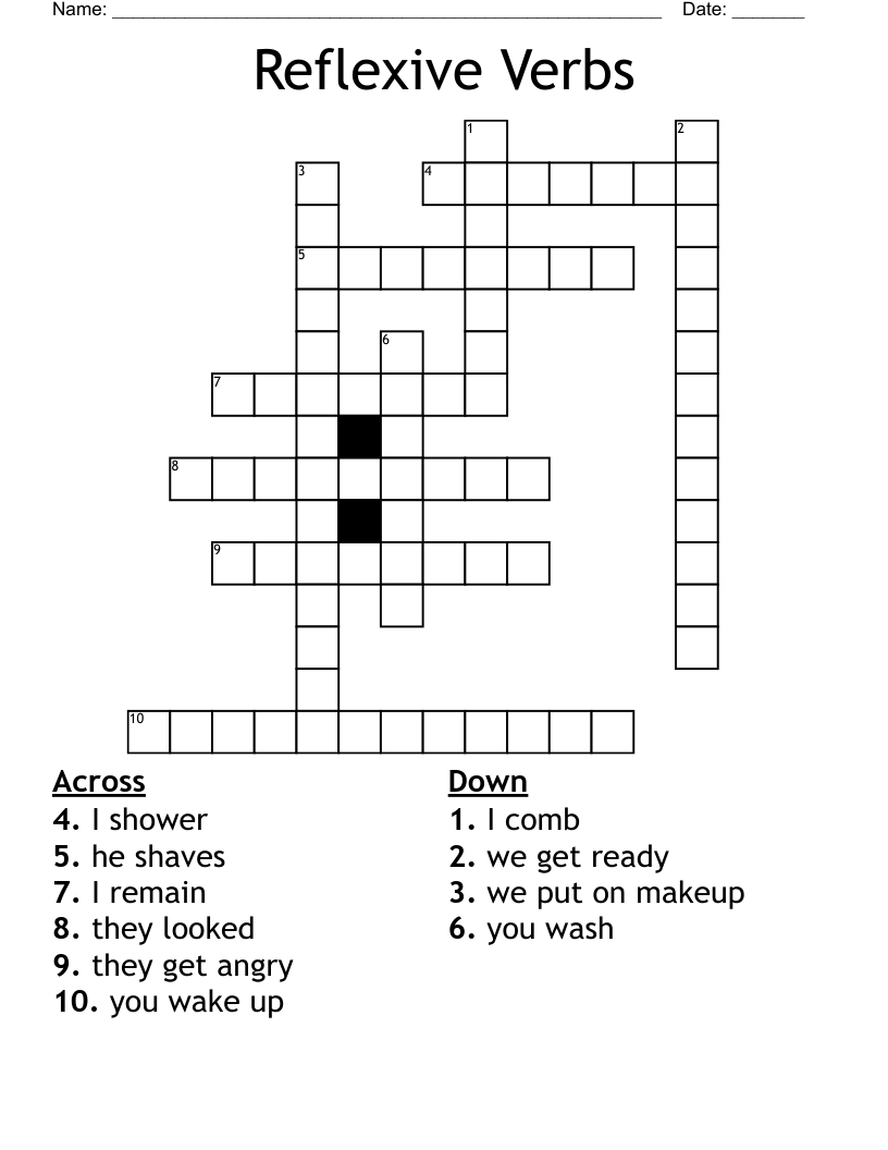 Reflexive Verbs Crossword