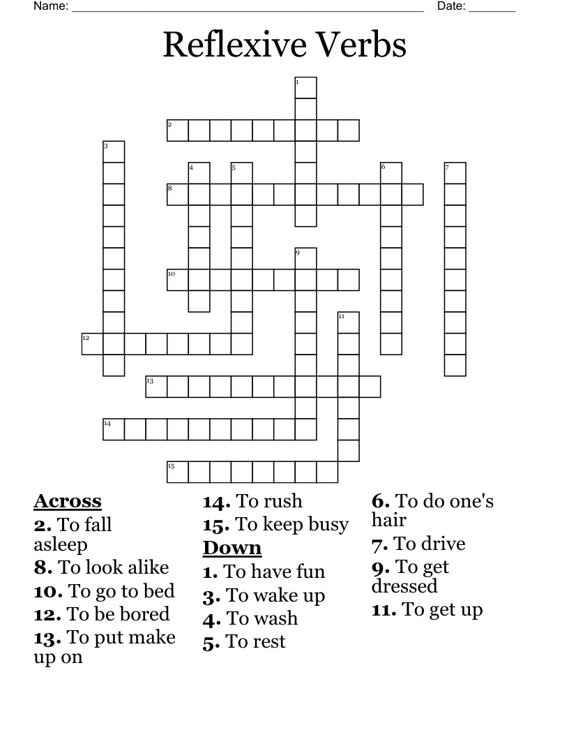 Reflexive Verbs Crossword