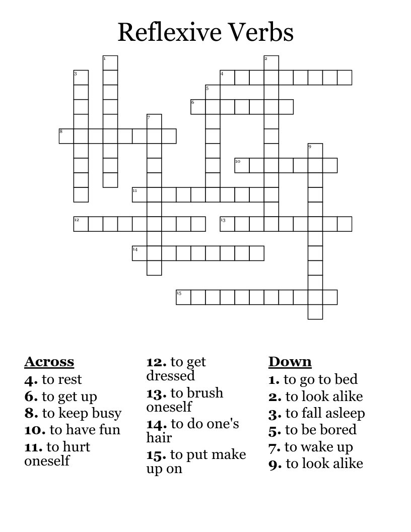 Reflexive Verbs Crossword