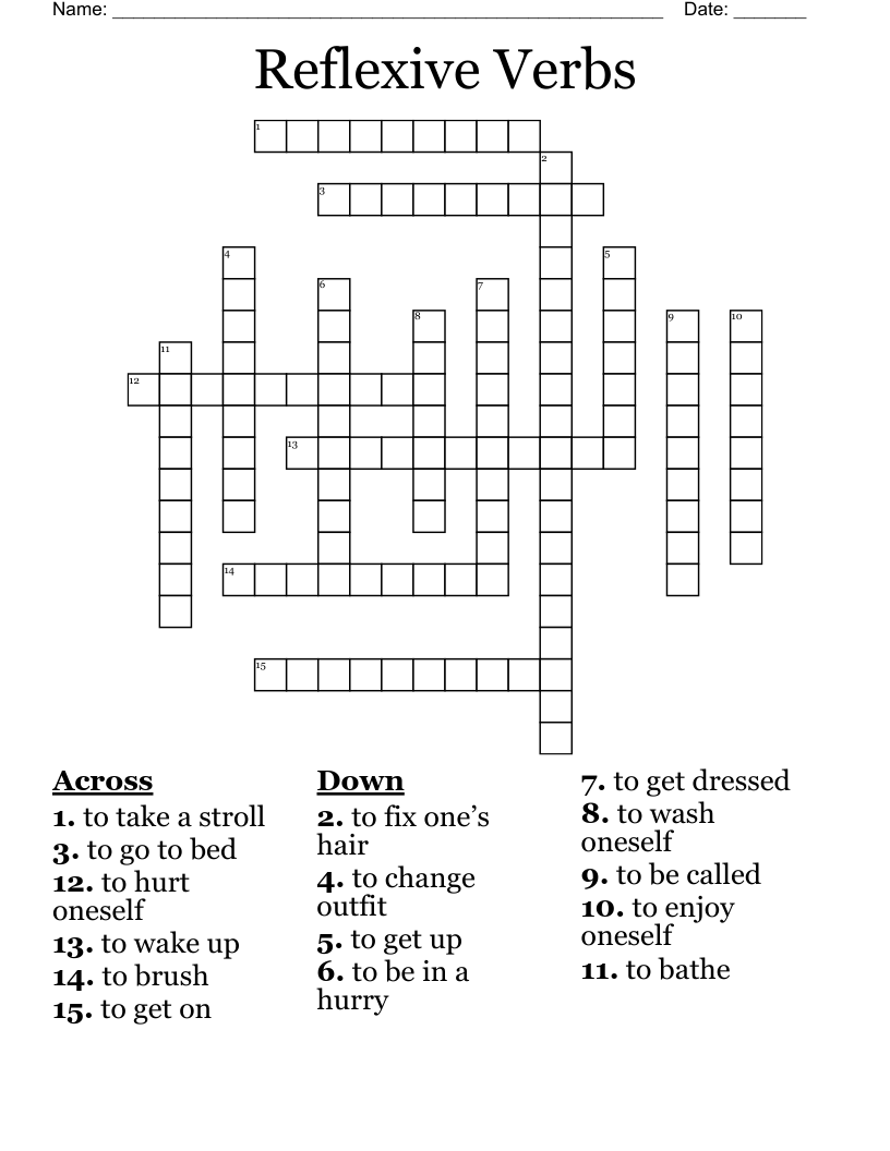 Reflexive Verbs Crossword