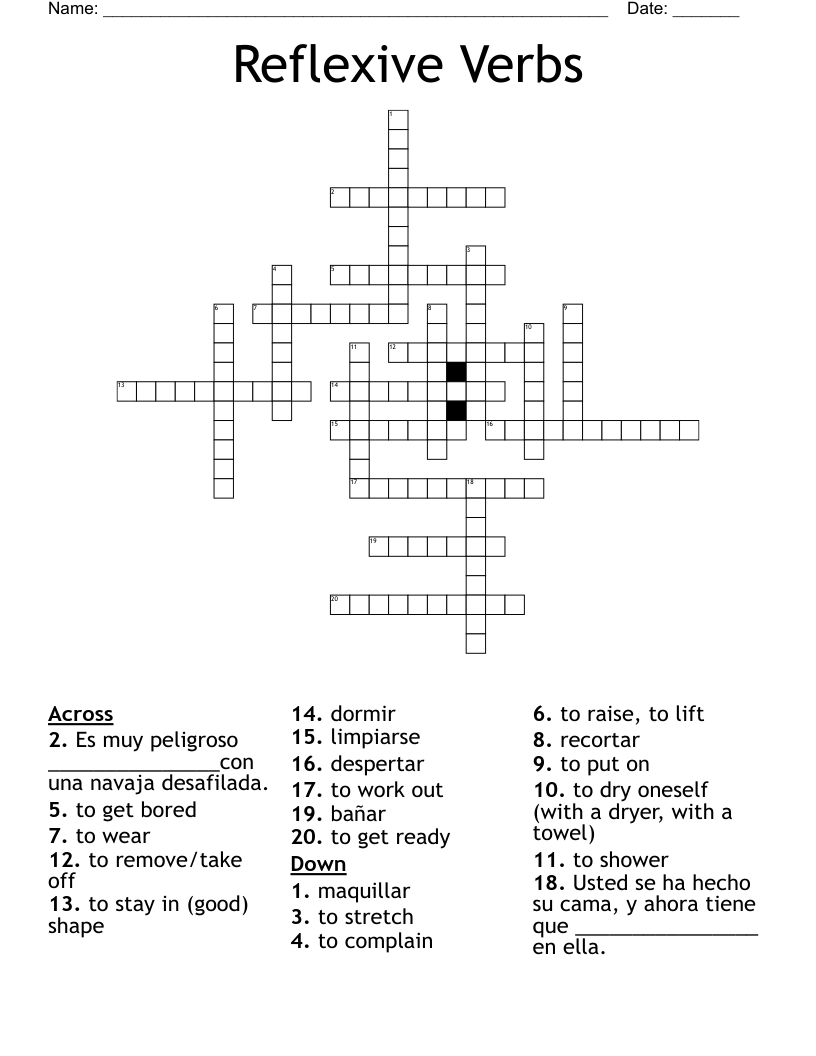 Reflexive Verbs Crossword