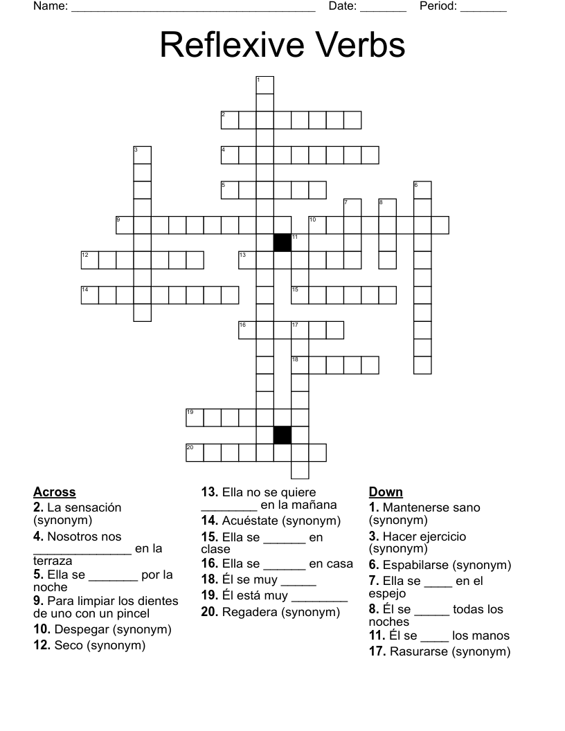 Reflexive Verbs Crossword