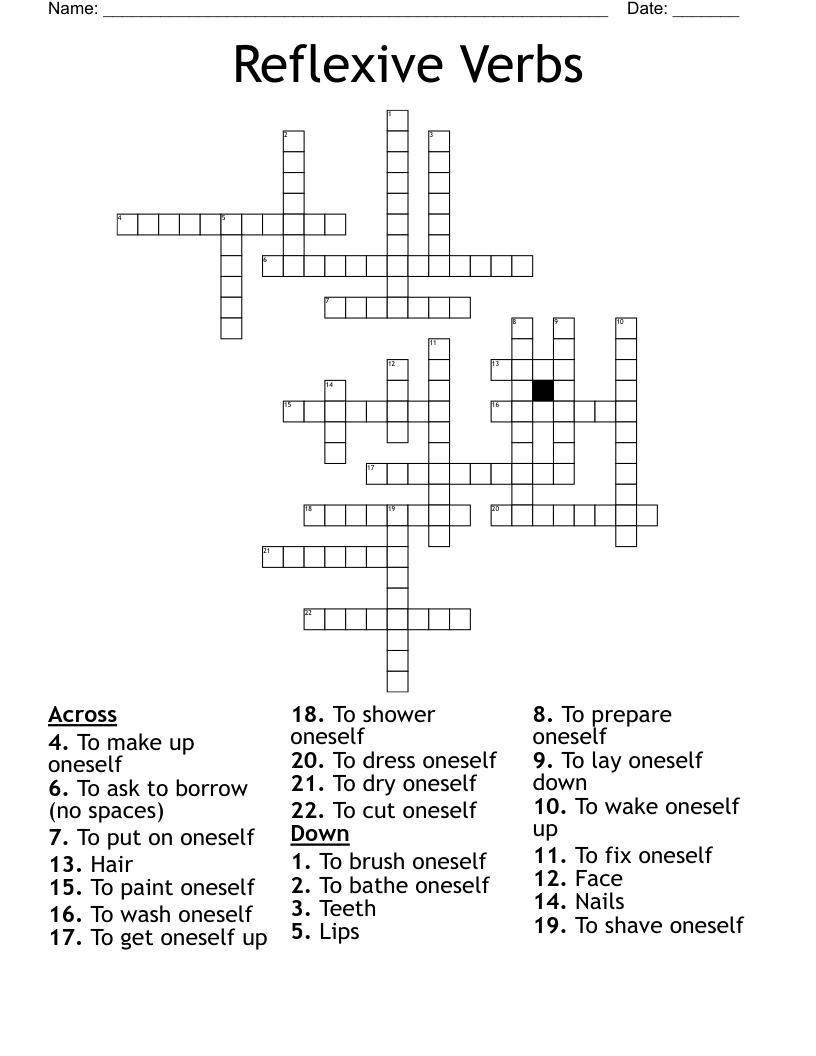 Reflexive Verbs Crossword