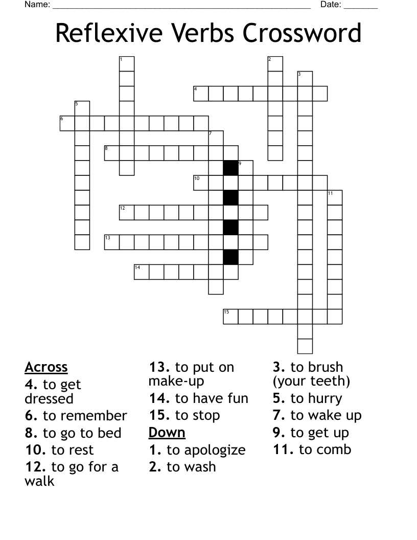 Reflexive Verbs Crossword