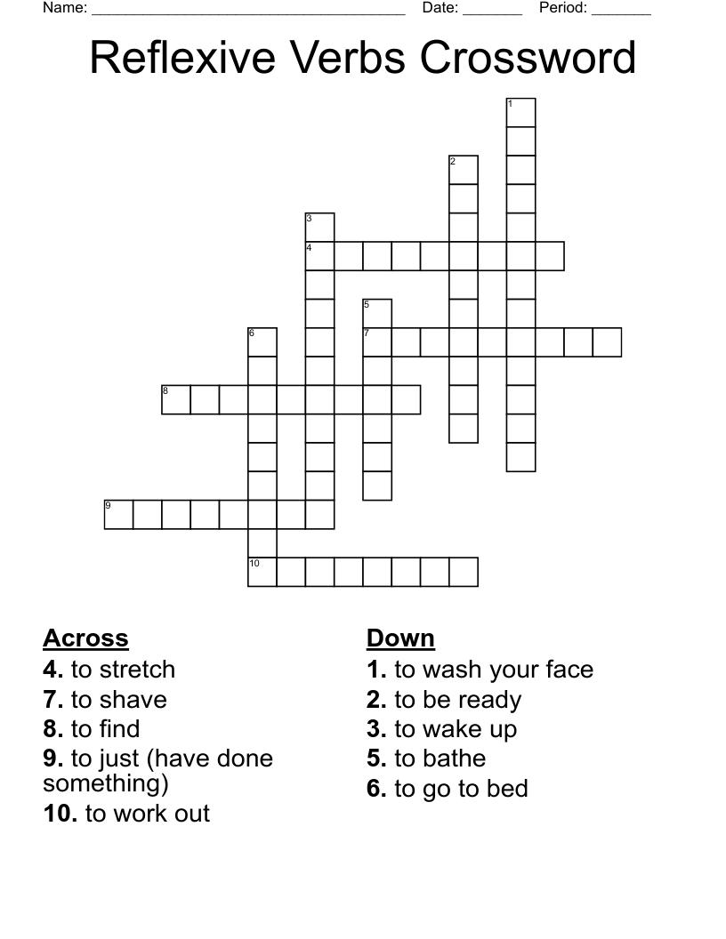 Reflexive Verbs Crossword