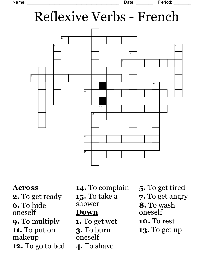 Reflexive Verbs - French  Crossword