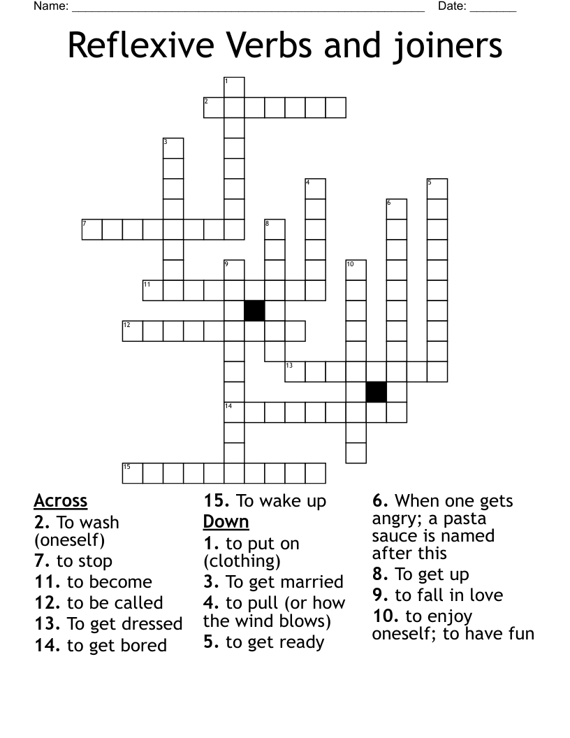 Reflexive Verbs and joiners Crossword