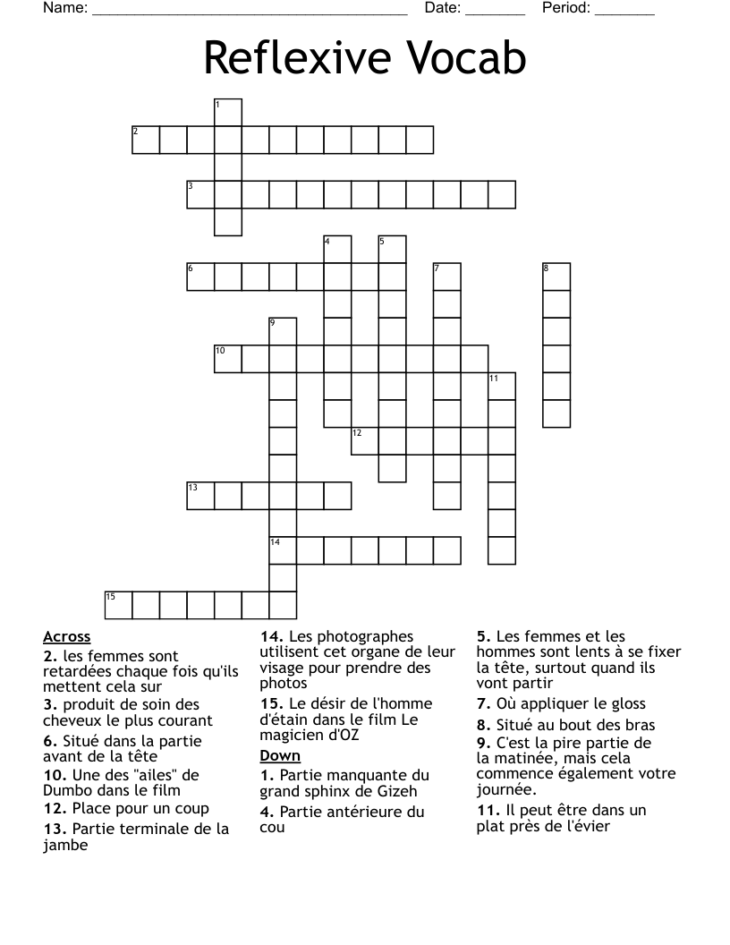 Reflexive Vocab Crossword