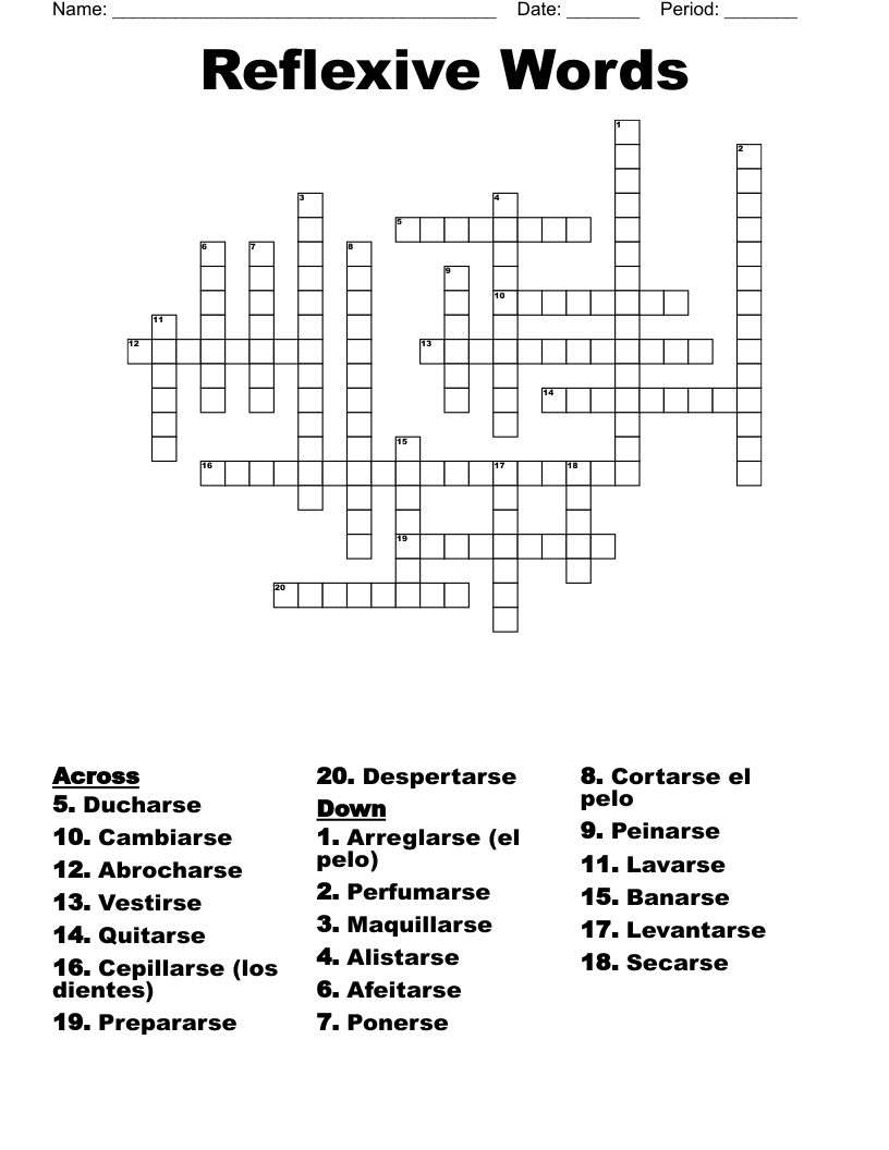 Reflexive Words Crossword