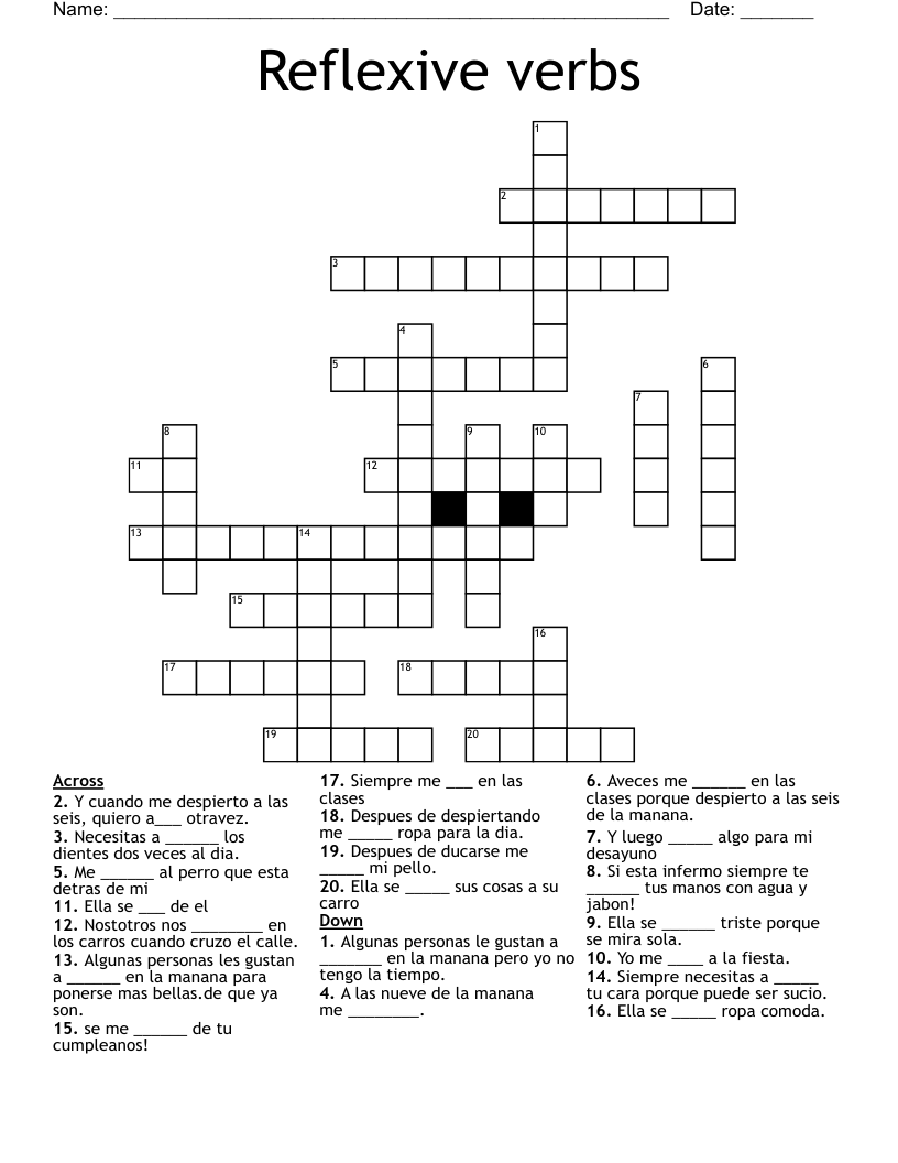 Reflexive verbs Crossword