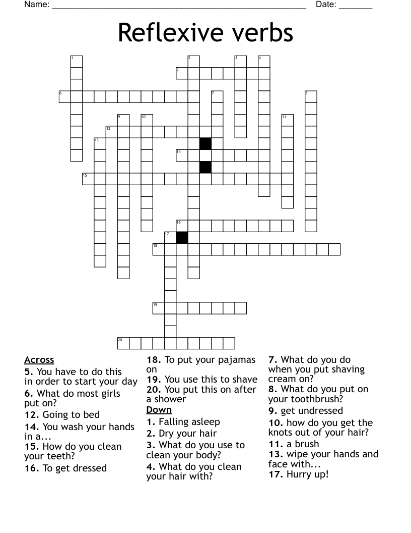 Reflexive verbs Crossword