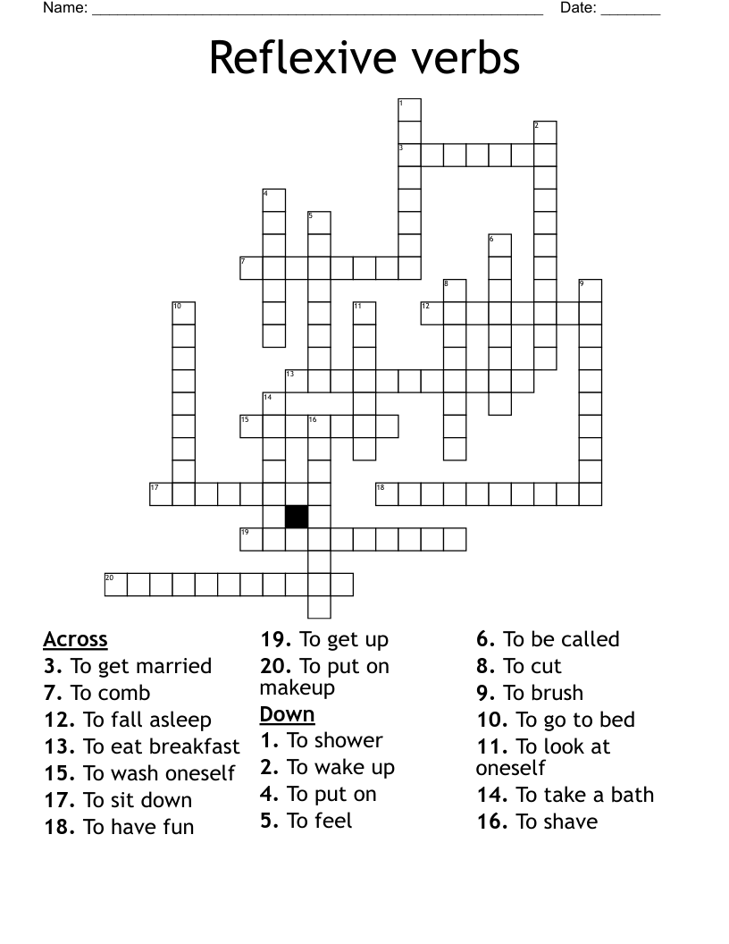 Reflexive verbs  Crossword