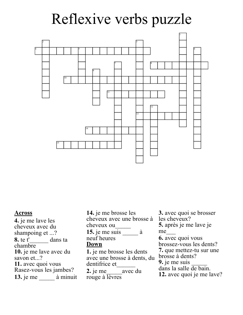 Reflexive verbs puzzle Crossword