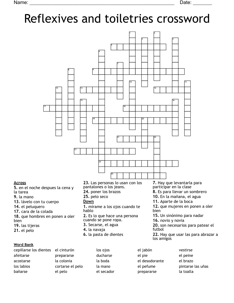 Reflexives and toiletries crossword