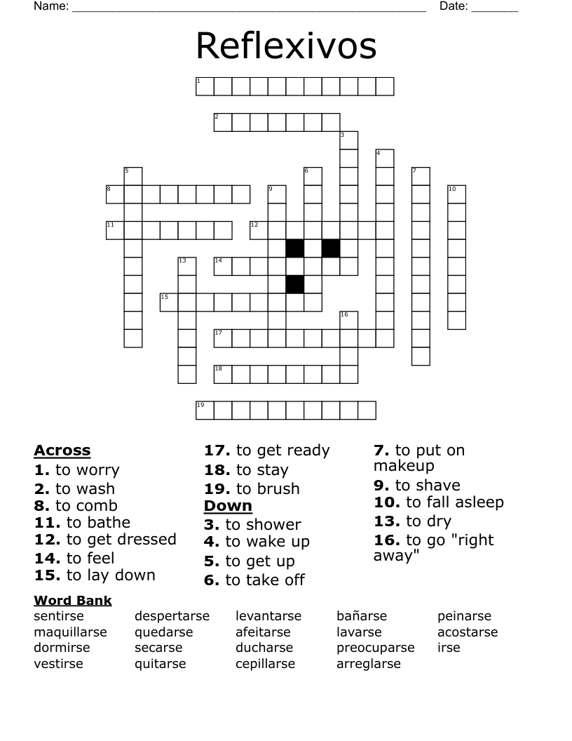 Reflexivos Crossword