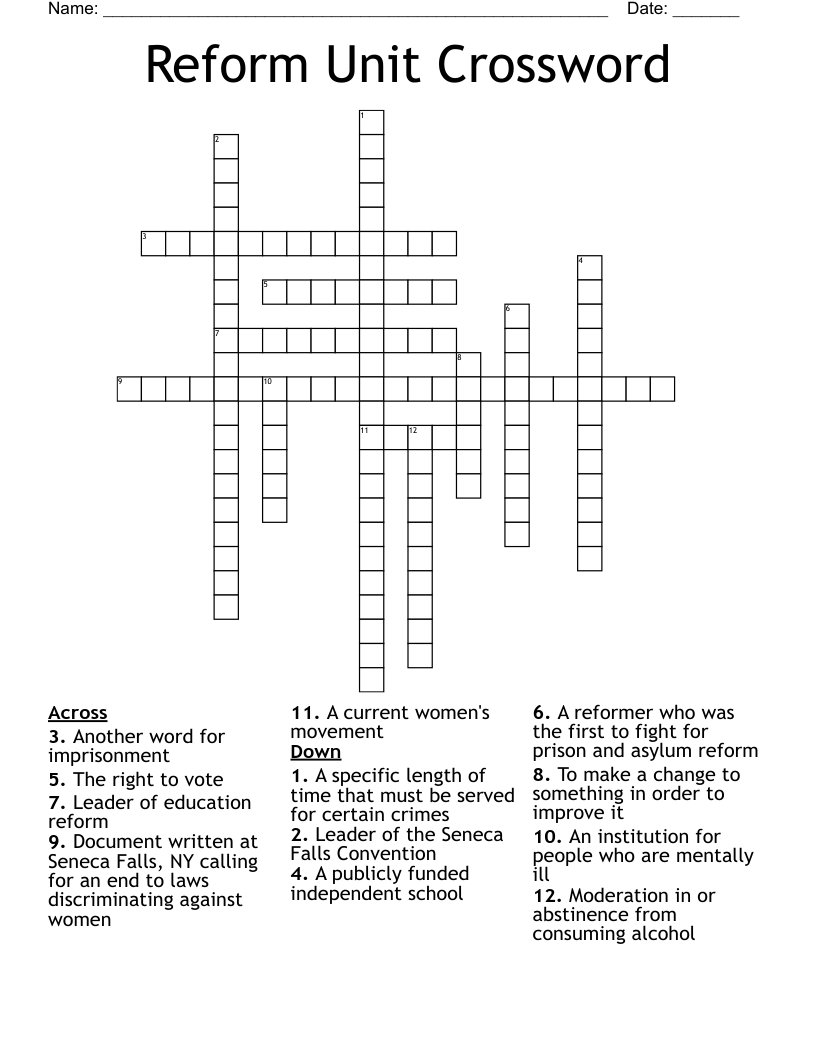 Reform Unit Crossword