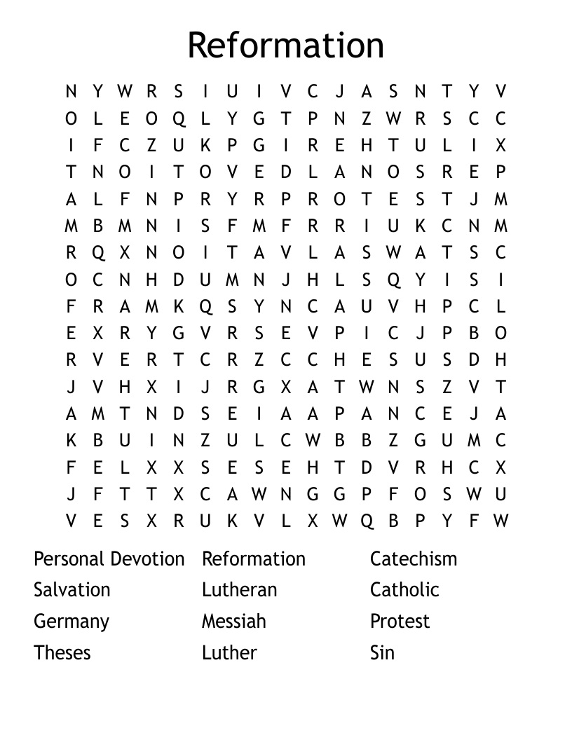 Reformation Word Search