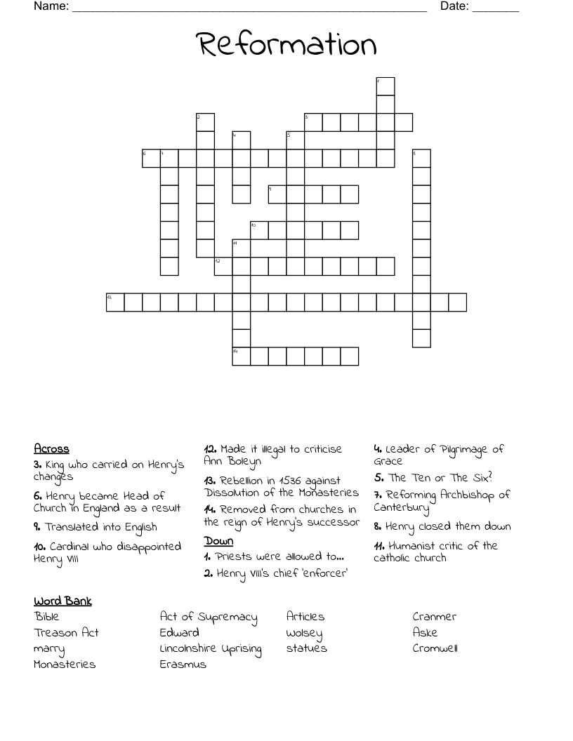 Reformation Crossword